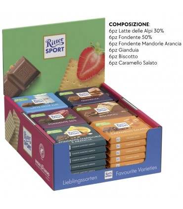 RITTER SPORT VARIETY TAVOLETTA 100G EXPO DA 36PZ. ASSORTITI IN PRENOTAZIONE C/O FINE SETTEMBRE