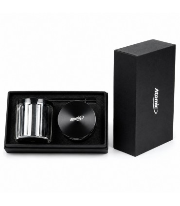 KIT COMPLETO GRINDER ATOMIC IN METALLO IN 3 PARTI DIAM. DA 50MM CON BARATTOLO E PALETTA DOSATRICE CONFEZIONE REGALO