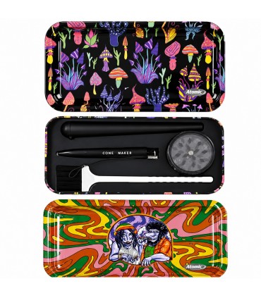 SET ATOMIC PER ROLLARE IN METALLO CON SPAZZOLINO E SACCHETTO ANTIODORE Design esclusivo con grafiche psichedeliche