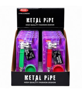 Pipe IN METALLO per Tabacco Atomic con GRINDER E retine di ricambio blisterate singolarmente colori assortiti CONF.12PZ