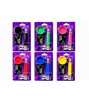 Pipe IN METALLO per Tabacco Atomic con GRINDER E retine di ricambio blisterate singolarmente colori assortiti CONF.12PZ