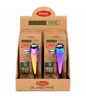 Pipe IN VETRO ATOMIC ARCOBALENO per Tabacco CON retine di ricambio blisterate singolarmente colori assortiti CONF.6PZ
