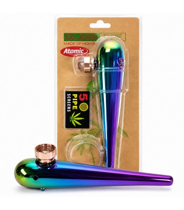 Pipe IN VETRO ATOMIC ARCOBALENO per Tabacco CON retine di ricambio blisterate singolarmente colori assortiti CONF.6PZ