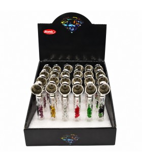 Pipette ATOMIC in VETRO DA 9.5 CM CON CRISTALLI DECORATIVI DESIGN MODERNO CON TESTA DI METALLO e CONF. da 24 pz.