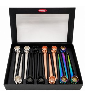 Pipette ATOMIC in METALLO DA 12.5 CM  DESIGN MODERNO CON TESTA DI METALLO e CONF. da 12 pz.