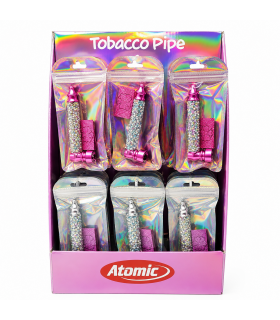 Pipette ATOMIC in METALLO DA 10CM  CON FILTRI INCLUSI  ROSA E NICHEL DESIGN MODERNO CON TESTA IN METALLO e CONF. da 12 pz.