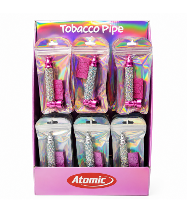 Pipette ATOMIC in METALLO DA 10CM  CON FILTRI INCLUSI  ROSA E NICHEL DESIGN MODERNO CON TESTA IN METALLO e CONF. da 12 pz.