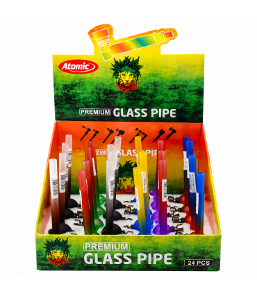 Pipette ATOMIC in vetro DA 13CM DESIGN MODERNO CON TESTA IN METALLO e CONF. da 24 pz.