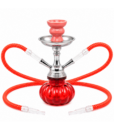 Narghilè Champ Al Malik hookah in Acrilico colorato 2 Tubi flessibili cromato H.25 cm colore rosso zucca