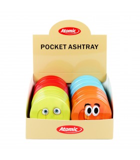 POSACENERE TASCABILE atomic in latta con smile sorridenti ASSORTITe conf. DA 12 PZ.