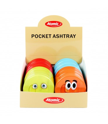 POSACENERE TASCABILE atomic in latta con smile sorridenti ASSORTITe conf. DA 12 PZ.