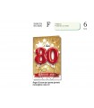 Biglietto CROMO COMPLEANNO 80 ANNI CON RILIEVO E INTERNO A  COLORICONF. 6 PZ.