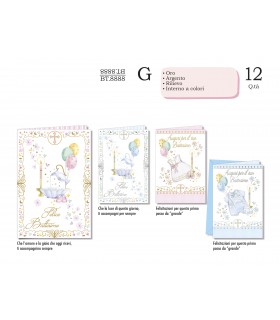 Biglietto Cromo BATTESIMO CON FOIL ORO E RILIEVO INTERNO A COLORI CONF. 12 PZ. ASSORTITI