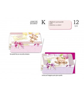 Biglietto Cromo BATTESIMO PORTA SOLDI CON FOIL ORO E RILIEVO INTERNO A COLORI CONF. 12 PZ. ASSORTITI