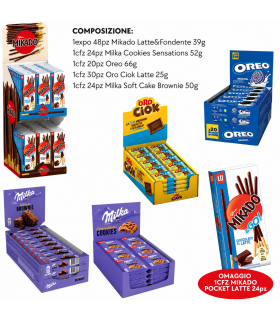 COMBO BAR OREO-MIKADO-ORO CIOK-COOKIES-MILKA BROWNIE 166PZ. OMAGGIO 24PZ MIKADO LATTE (IN PRENOTAZIONE C/O I PRIMI DI SETTEMBRE)