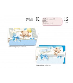 Biglietto Cromo BATTESIMO PORTA SOLDI  CON FOIL ORO E RILIEVO INTERNO A COLORI CONF. 12 PZ. ASSORTITI