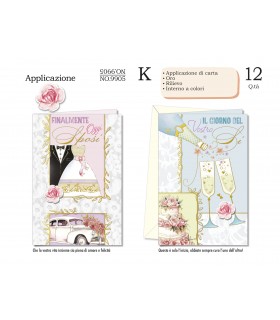 Biglietto Cromo Anniversario Nozze CON APPLICAZIONI IN CARTA E INTERNO A COLORI IN RILIEVO  conf. 12 pz. assortiti