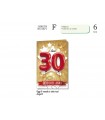Biglietto CROMO COMPLEANNO 30 ANNI CON RILIEVO E INTERNO A COLORI CONF. 6 PZ.