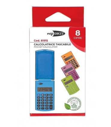 Calcolatrice Niji tascabile 8 Cifre misura 6x10 cm con autospegnimento batteria inclusa