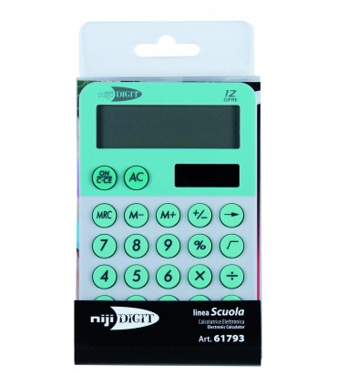 CALCOLATRICE TASCABILE A 12 CIFRE MIS12x7.5 CM TASTI IN GOMMA, DOPPIA ALIMENTAZIONE (SOLARE E BATTERIA),