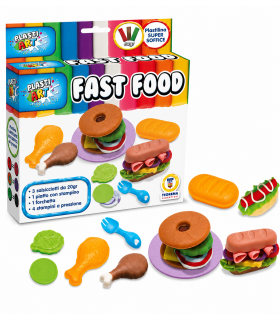 PLASTIART FAST FOOD 3 SALSICCIOTTI DA 20GR CON PIATTO E FORCHETTA 4 STAMPINI