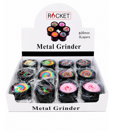 GRINDER ROCKET TRITATABACCO DIAMETRO 30 MM. 3 PARTI IN METALLO CONF. DA 12 PZ.