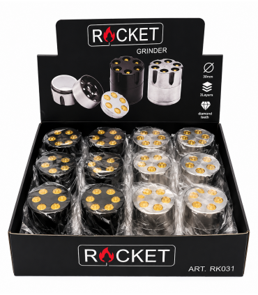 GRINDER ROCKET TRITATABACCO DIAMETRO 30 MM. 3 PARTI IN METALLO CONF. DA 12 PZ.