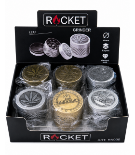 GRINDER ROCKET TRITATABACCO DIAMETRO 40 MM. 3 PARTI IN METALLO + SPATOLA CONF. DA 12 PZ.
