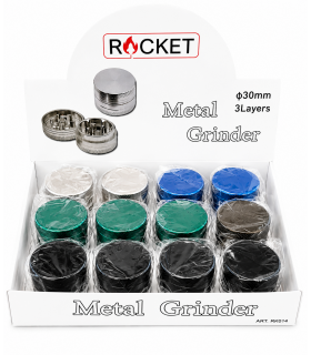 GRINDER ROCKET TRITATABACCO DIAMETRO 30 MM. 3 PARTI IN METALLO CONF. DA 12 PZ.