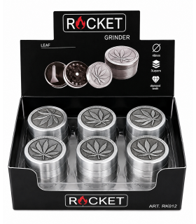 GRINDER ROCKET TRITATABACCO DIAMETRO 40 MM. 3 PARTI IN METALLO + SPATOLA CONF. DA 12 PZ.