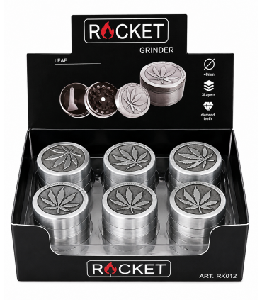 GRINDER ROCKET TRITATABACCO DIAMETRO 40 MM. 3 PARTI IN METALLO + SPATOLA CONF. DA 12 PZ.