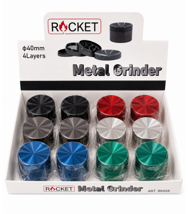 GRINDER ROCKET TRITATABACCO DIAMETRO 40 MM. 4 PARTI IN METALLO + SPATOLA  CONF. DA 12 PZ.