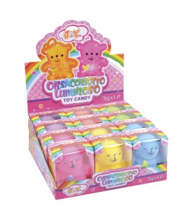 ORSACCHIOTTO LUMINOSO APPENDIBILI CON LUCE E ALL'INTERNO GUSTOSE CARAMELLE AI FRUTTI DA 3GR EXPO 12PZ