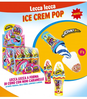 LECCA LECCA ICE CREAM POP A FORMA DI CONO MINI CARAMELLE AI GUSTI FRAGOLA, MELA VERDE ,LAMPONE E LIMONE DA 45GR EXPO 12PZ