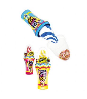 LECCA LECCA ICE CREAM POP A FORMA DI CONO MINI CARAMELLE AI GUSTI FRAGOLA, MELA VERDE ,LAMPONE E LIMONE DA 45GR EXPO 12PZ