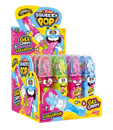 SQUEEZY POP lecca lecca DAI GUSTI ASSORTITI CON GEL DA 34GR EXPO 24PZ