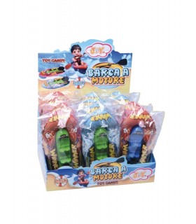 BARCA A MOTORE CON MECCANISMO A CORDA PER VOLARE IN ACQUA CON CARAMELLE ASSORTITE DA 3GR EXPO 12 PZ