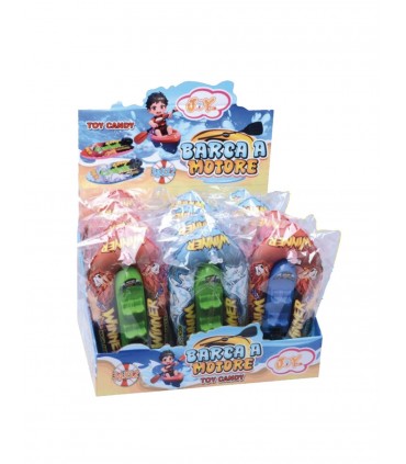 BARCA A MOTORE CON MECCANISMO A CORDA PER VOLARE IN ACQUA CON CARAMELLE ASSORTITE DA 3GR EXPO 12 PZ