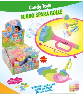 TUBO SPARA BOLLE CON CARAMELLE ASSORTITE TUTTI FRUTTI DA 3GR. EXPO 12 PZ.