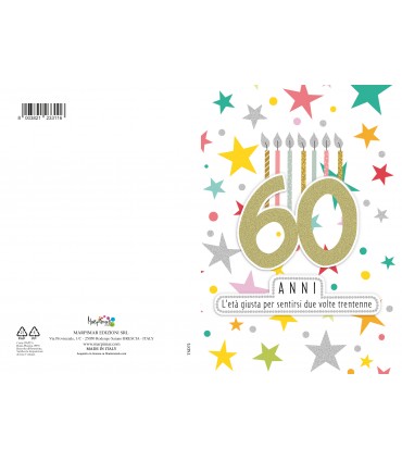 Biglietto MARPIMAR BUON COMPLEANNO 60 ANNI SPECIAL CON APPLICAZIONI IN 3D CONF.6 PZ.