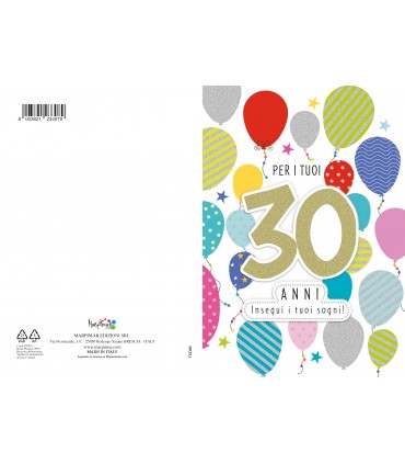 Biglietto MARPIMAR BUON COMPLEANNO 30 ANNI SPECIAL CON APPLICAZIONI IN 3D CONF.6 PZ.