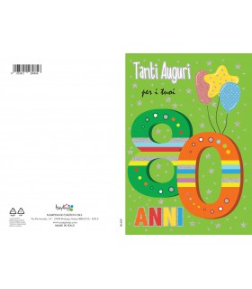Biglietti MARPIMAR Buon Compleanno 80 ANNI CON FOIL OLOGRAFICO Conf.6 pz.