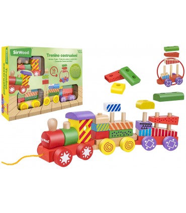 TRENINO DI COSTRUZIONI IN LEGNO TRAINABILE GLOBO GIOCHI L.35 CM PZ.16