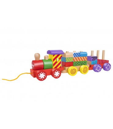 TRENINO DI COSTRUZIONI IN LEGNO TRAINABILE GLOBO GIOCHI L.35 CM PZ.16