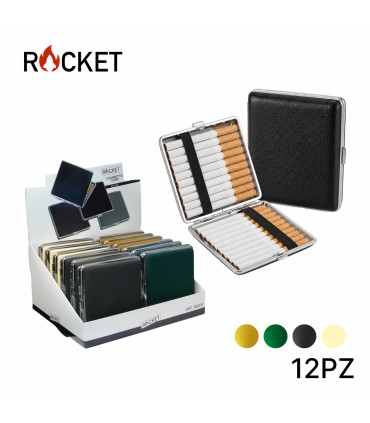 Portasigarette ROCKET  Metallo RIVESTITO IN SIMILPELLE Conf. 12 pz COLORI ASSORTITI