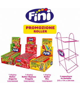 EXPO IN METALLO 3 RIPIANI FINI ASSORTITO CON 1ROLLER ANGURIA 1 ROLLER MIX 1 ROLLER FRAGOLA TOT 108PZ