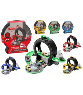 PISTA PORTATILE A FORMA DI RUOTA CON 3 AUTO IN METALLO GLOBO GIOCHI