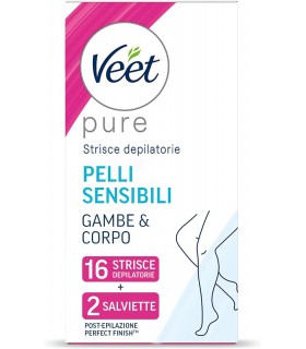 Strisce Depilatorie VEET PER PELLI SENSIBILI GAMBE E CORPO  TUTTI I TIPI DI PELLE FORMULA NO STRESS Liscia CONF. 16pz.