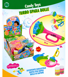 TUBO SPARA BOLLE CON CARAMELLE ASSORTITE TUTTI FRUTTI DA 3GR. EXPO 12 PZ.