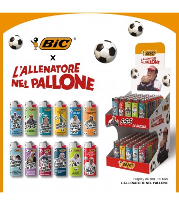 ACCENDINI BIC DECORATI " L'ALLENATORE NEL PALLONE " EXPO PRECARICATO CON 100 ACCENDINI